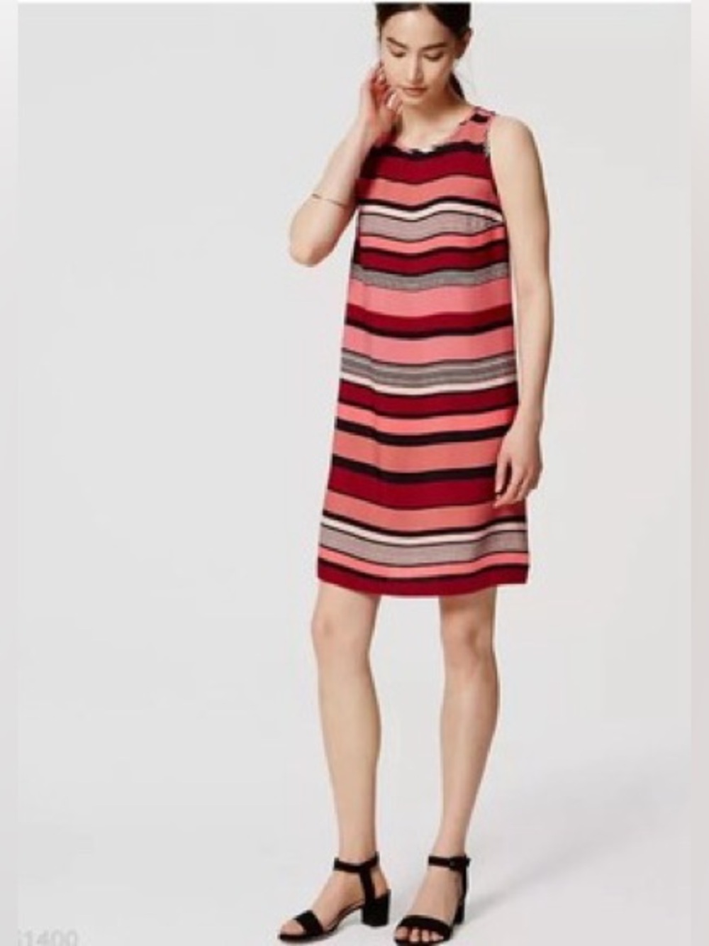 Loft Sleeveless Striped Shift Dress Lightweight Keyhole Women S Pink